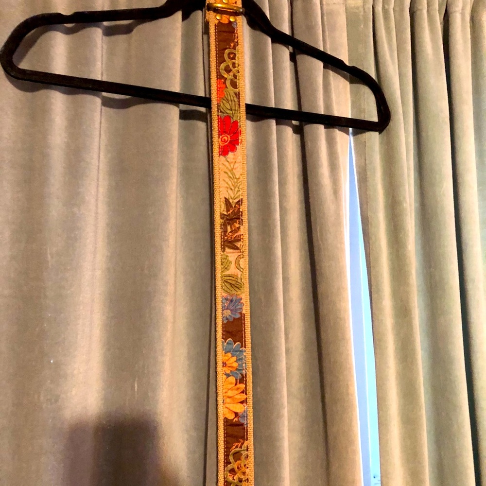 Floral silk and woven jute belt. 47”